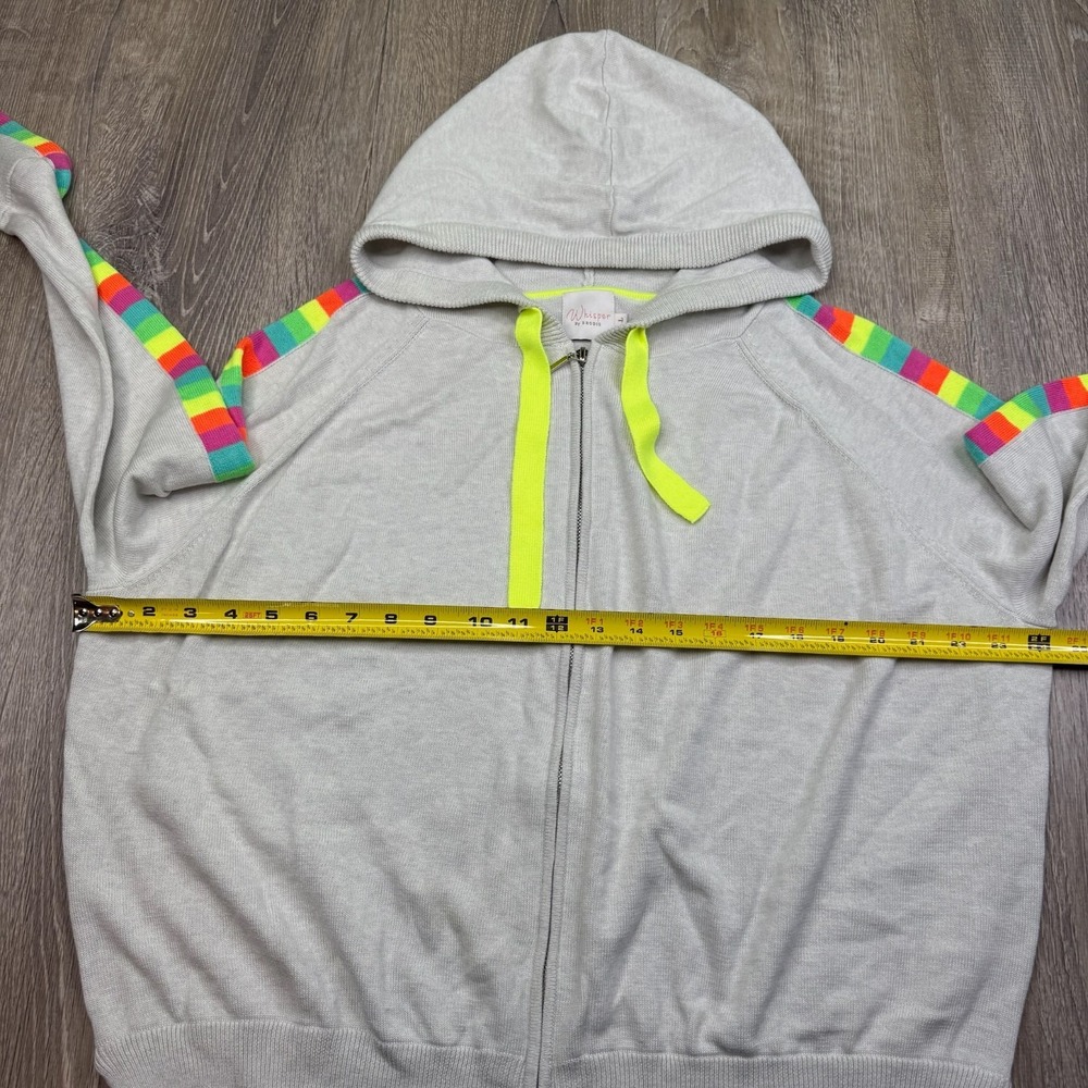 Whisper By Brodie Fine Cashmere Womens Gray Rainbow Stripe Full Zip Hoodie Sz L - Picture 7 of 11